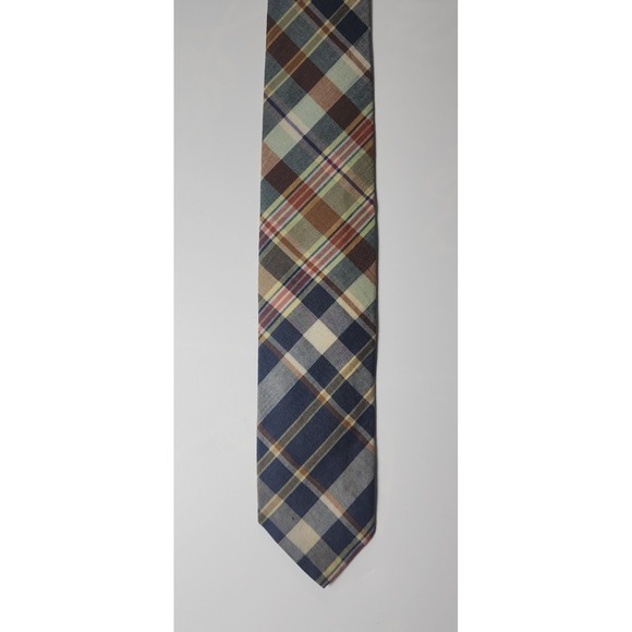Polo Ralph Lauren Men's Tie Blue Brown Made in Italy Cotton Necktie Handmade Vtg - Picture 4 of 9